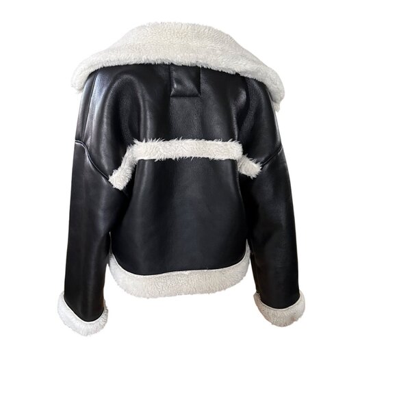 Abercrombie & Fitch Womens Black Vegan Leather Sherpa-Lined Aviator Jacket Size - Picture 5 of 7
